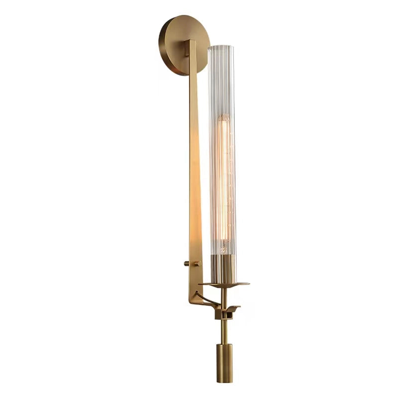 Veloora wandlamp messing Minimalistisch Geribbelde glas