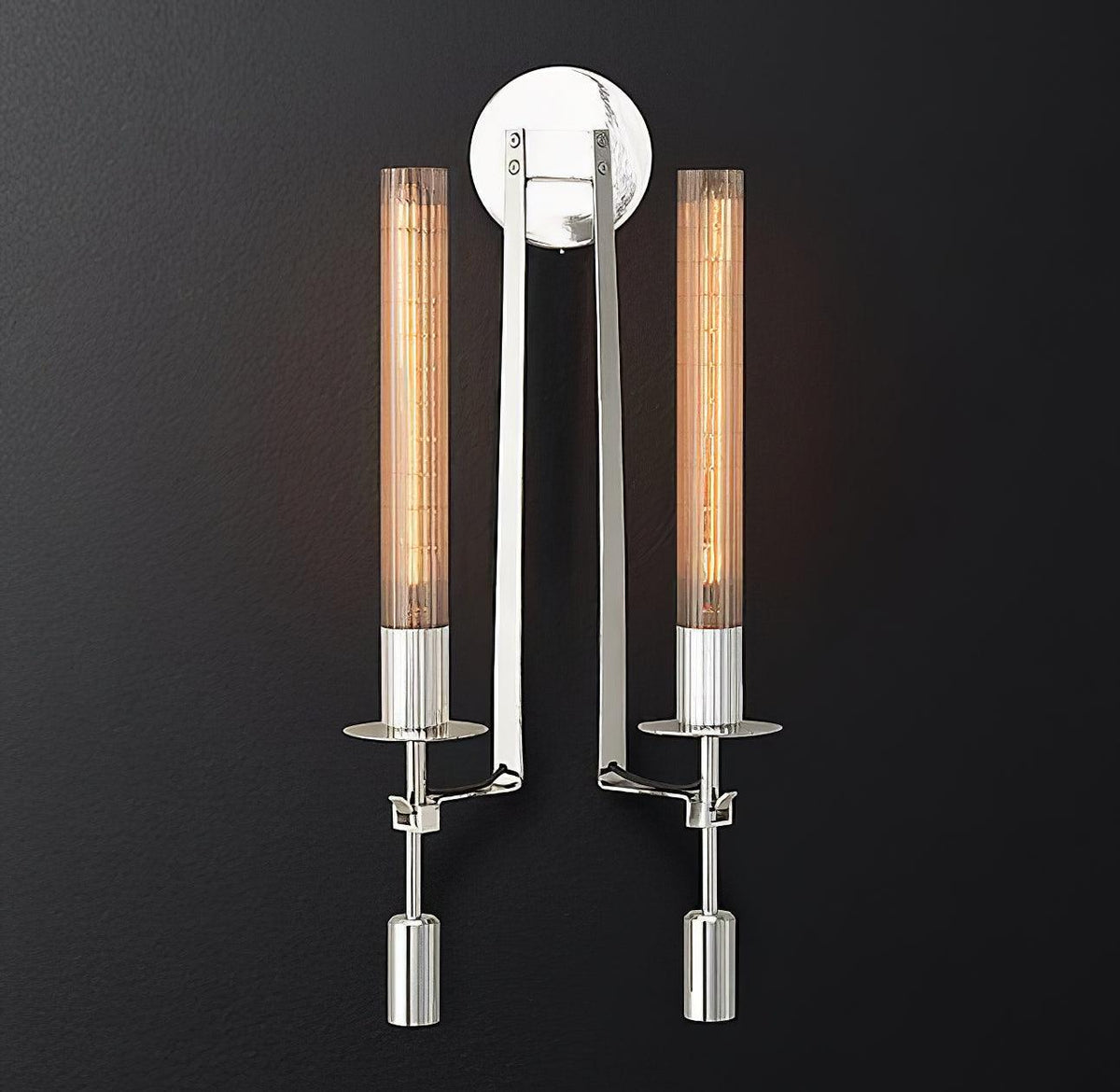 Veloora wandlamp messing Minimalistisch Geribbelde glas
