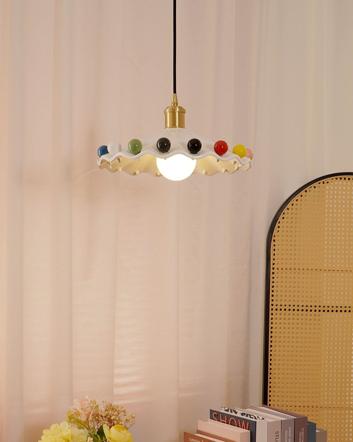 Solvira hanglamp met golfvormige keramische kap