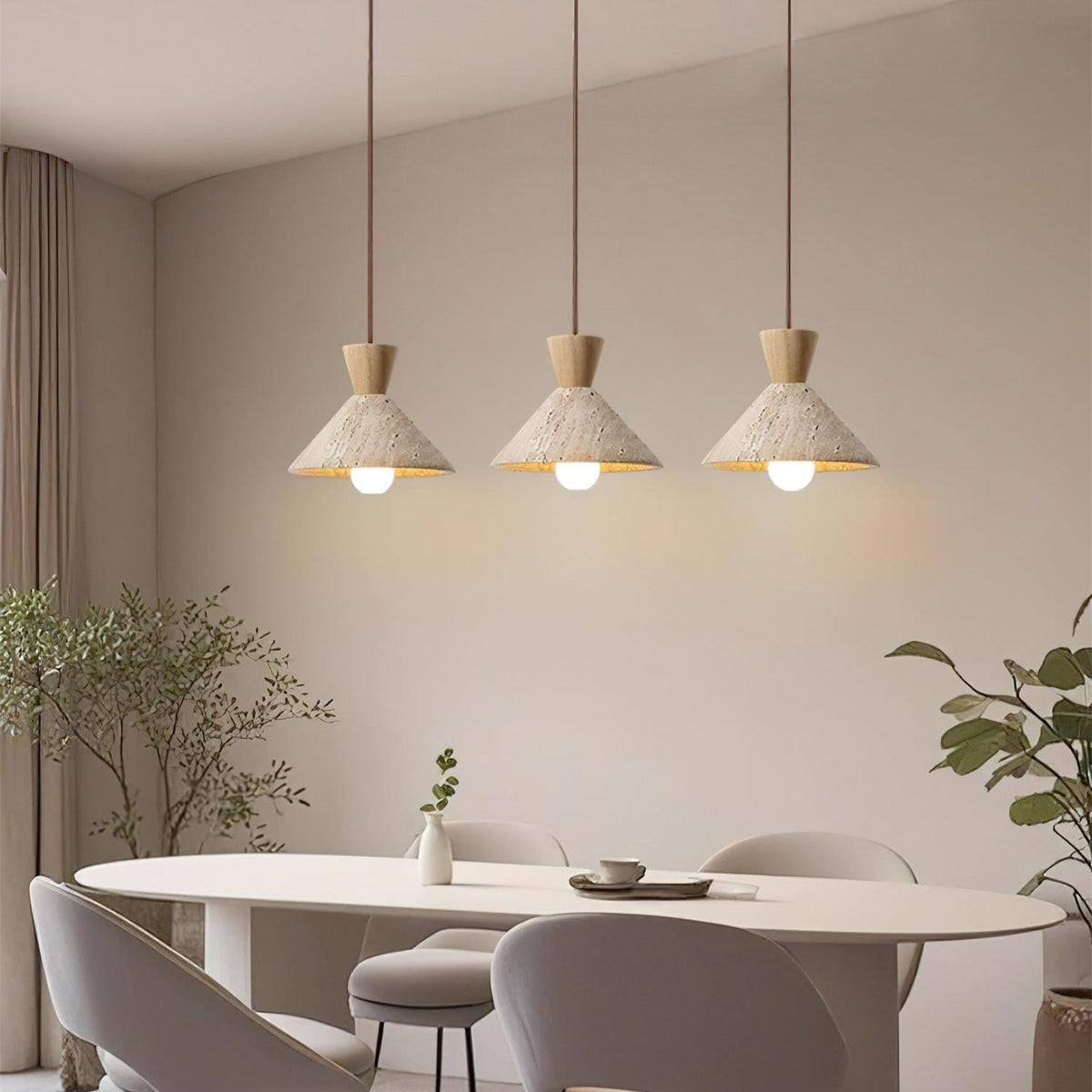 Caliva hanglamp met travertin kap in natuurlijke walnootkleur