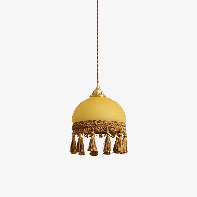 Sycaran hanglamp met franjes in messing en glas