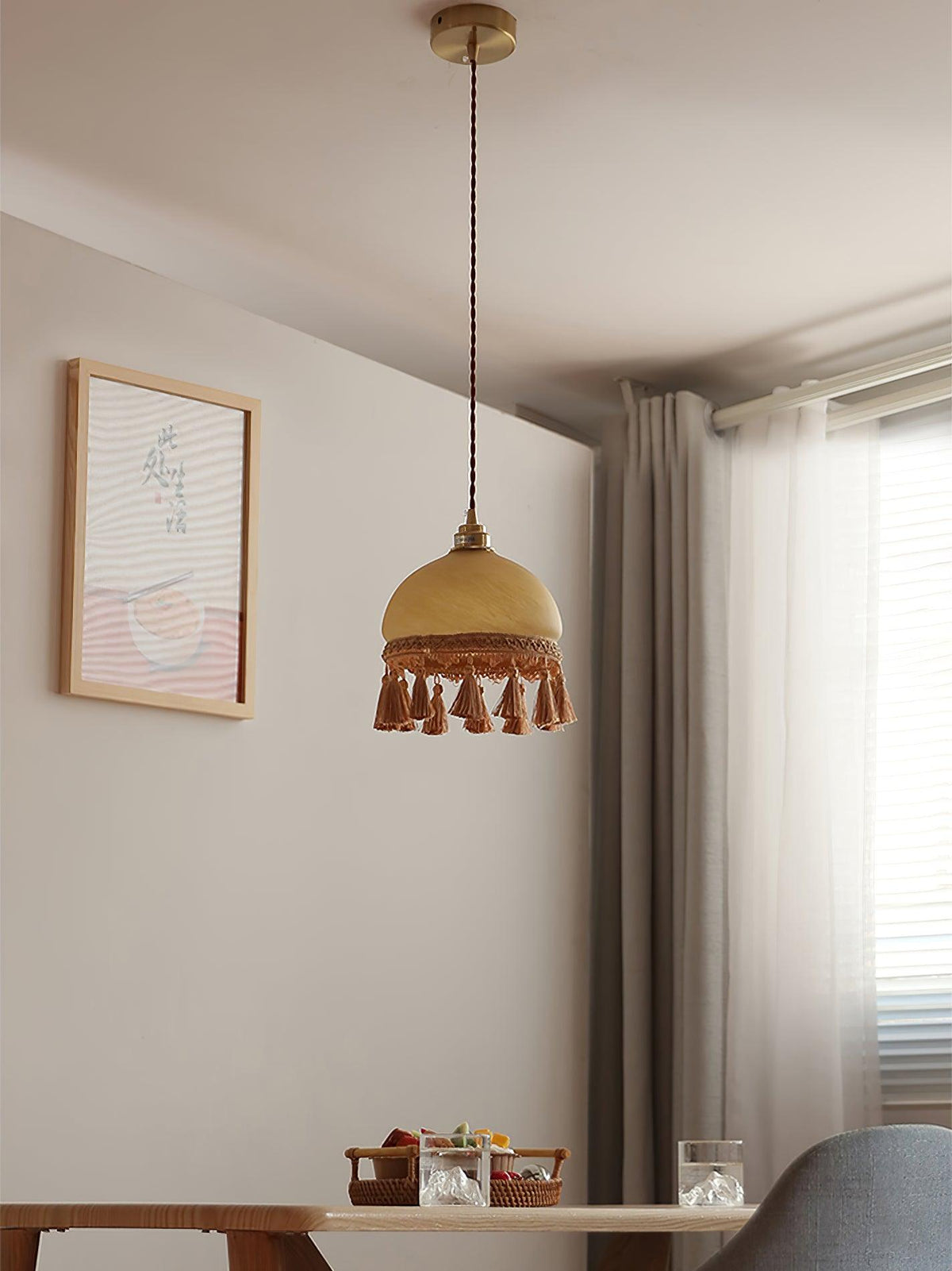 Sycaran hanglamp met franjes in messing en glas
