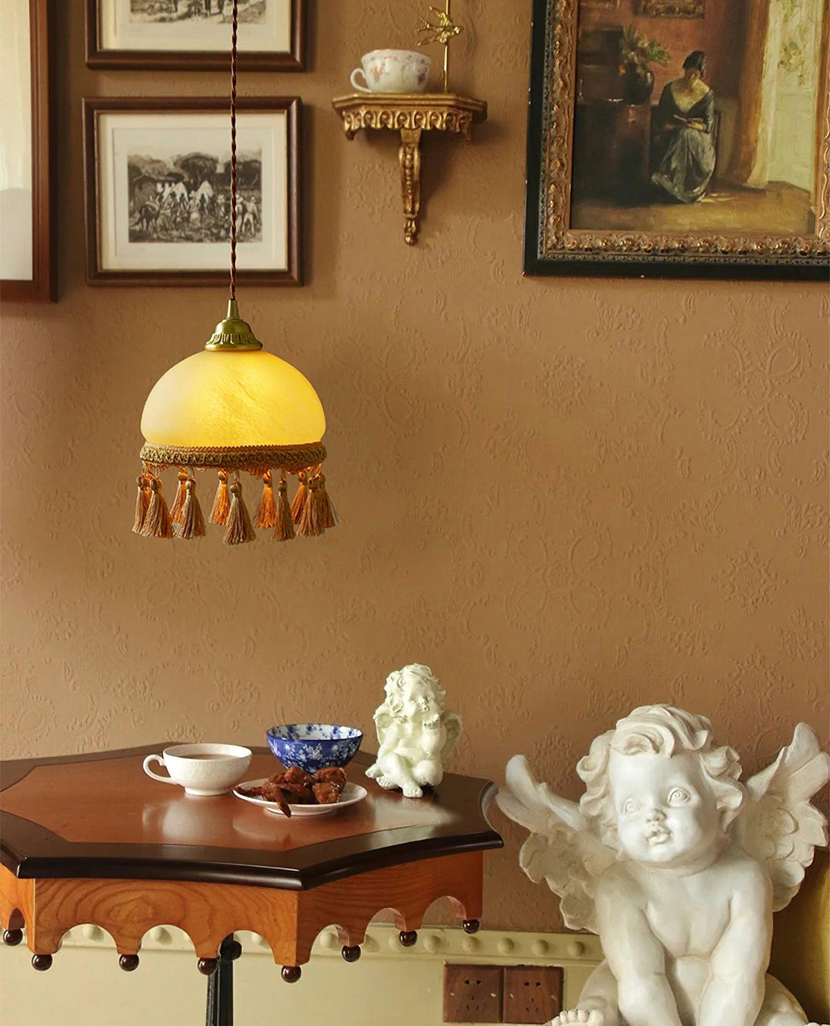 Sycaran hanglamp met franjes in messing en glas