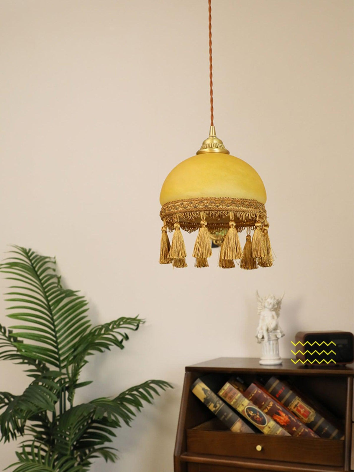 Sycaran hanglamp met franjes in messing en glas