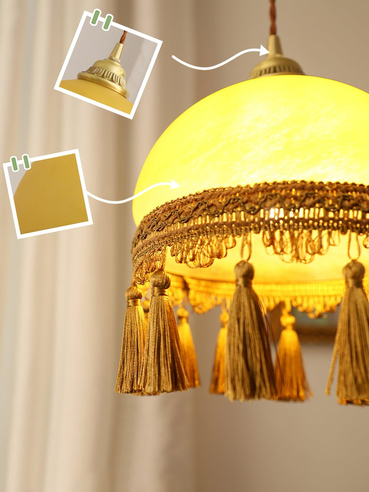 Sycaran hanglamp met franjes in messing en glas