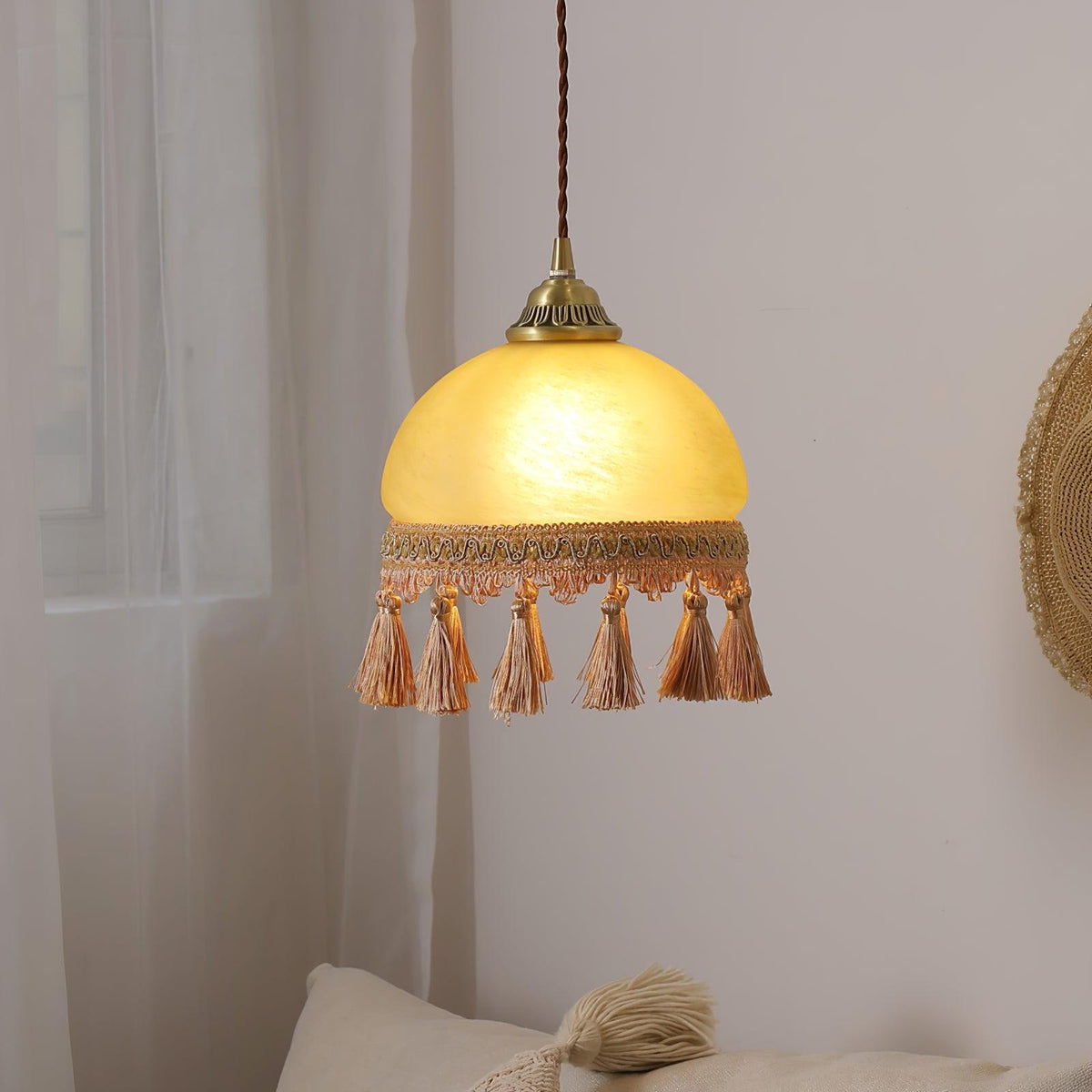 Sycaran hanglamp met franjes in messing en glas
