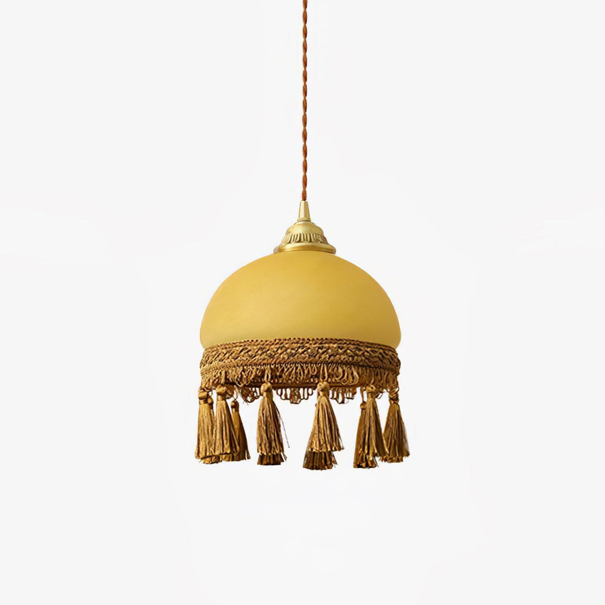 Sycaran hanglamp met franjes in messing en glas
