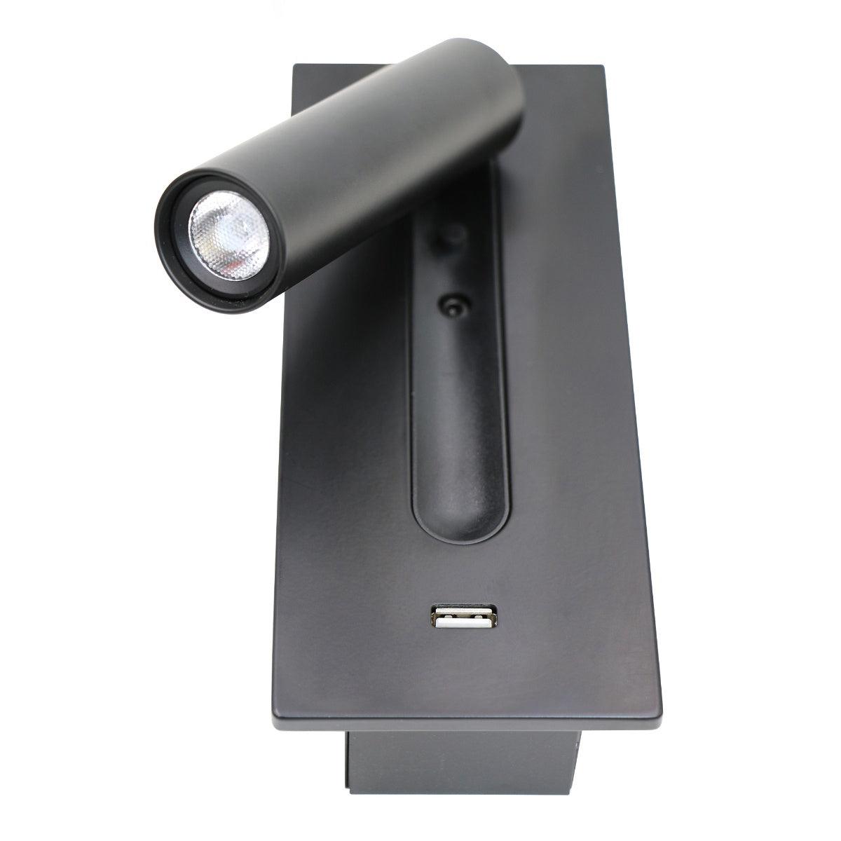 Sothis moderne minimalistische wandlamp in zwart met USB-aansluiting
