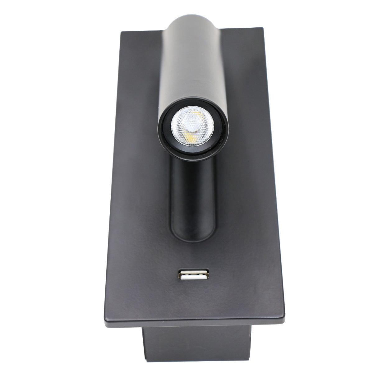 Sothis moderne minimalistische wandlamp in zwart met USB-aansluiting