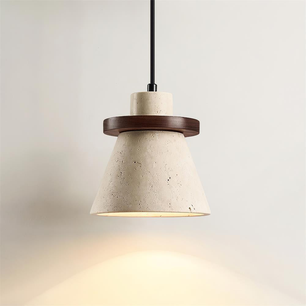 Virela hanglamp met travertin en walnoothout minimalistisch