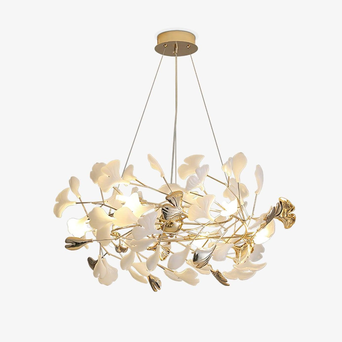 Quiven Kroonluchter Gingko Blad Keramiek Goud Elegant