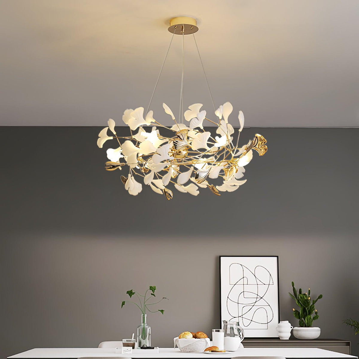 Quiven Kroonluchter Gingko Blad Keramiek Goud Elegant