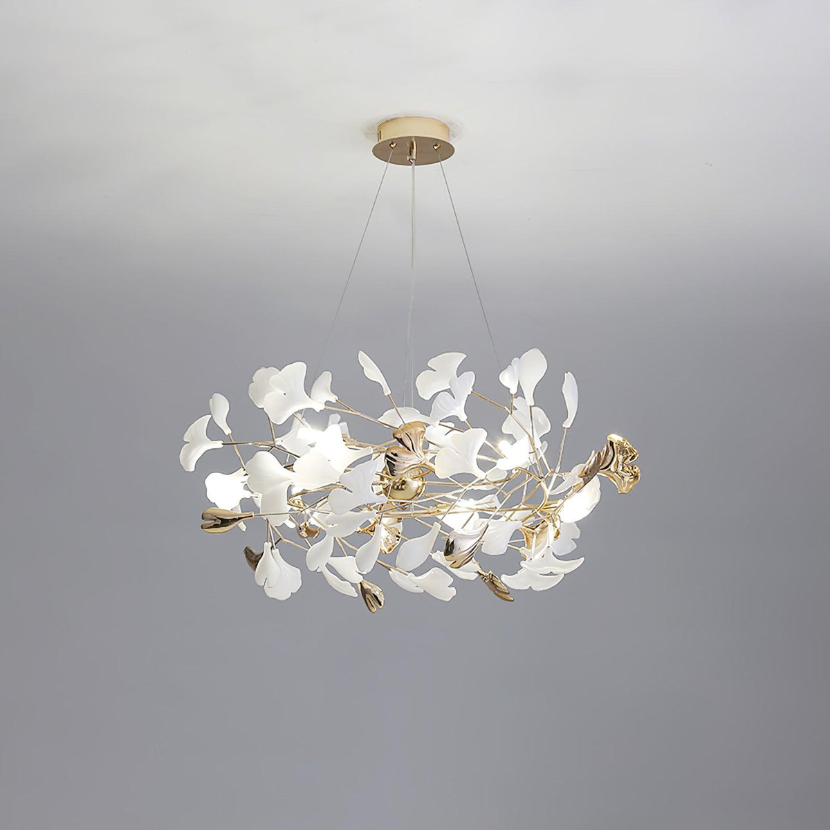 Quiven Kroonluchter Gingko Blad Keramiek Goud Elegant