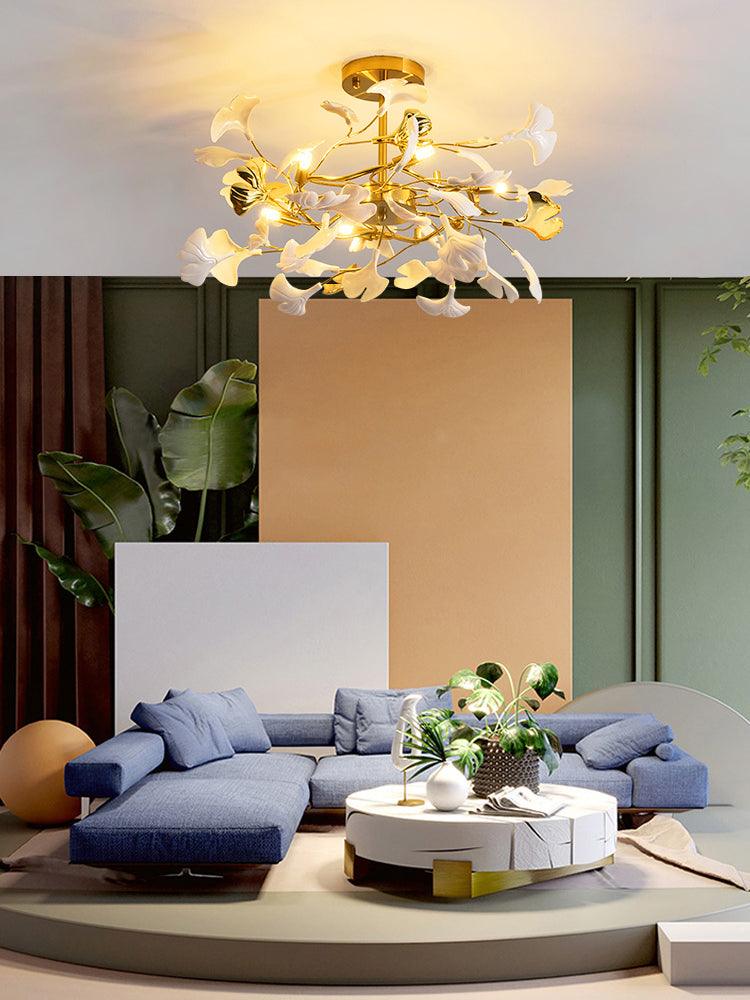 Auriora hanglamp Gingko Keramische Bladeren Goud