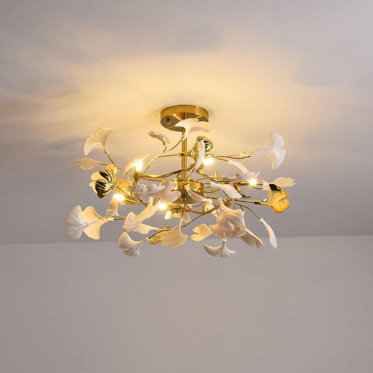 Auriora hanglamp Gingko Keramische Bladeren Goud