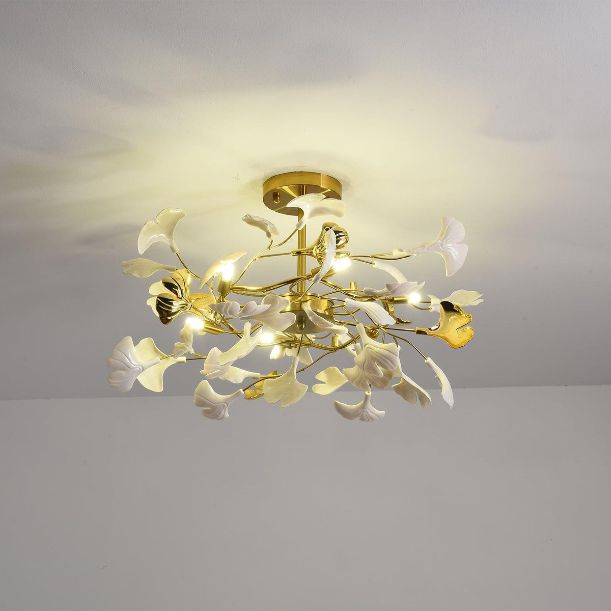 Auriora hanglamp Gingko Keramische Bladeren Goud
