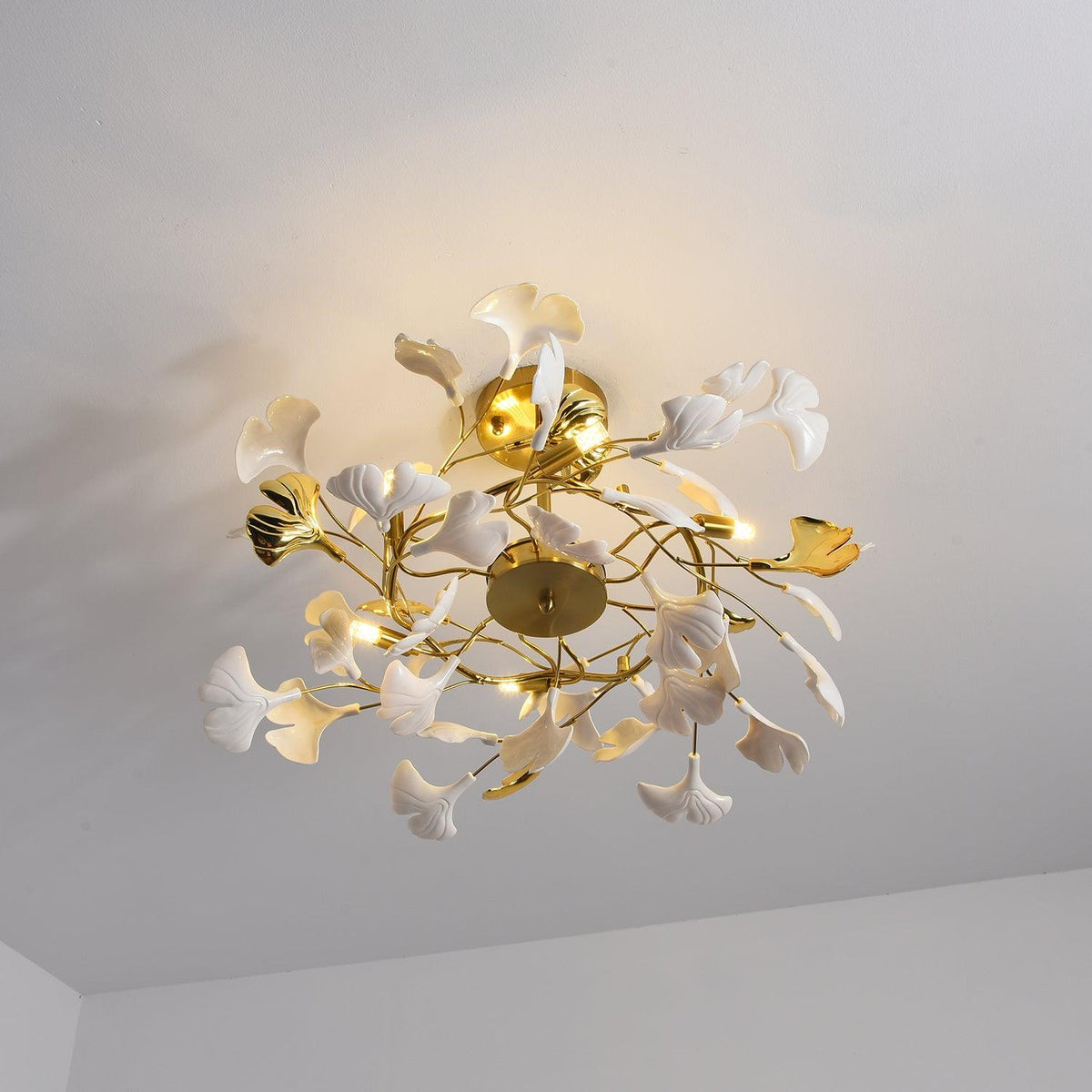 Auriora hanglamp Gingko Keramische Bladeren Goud