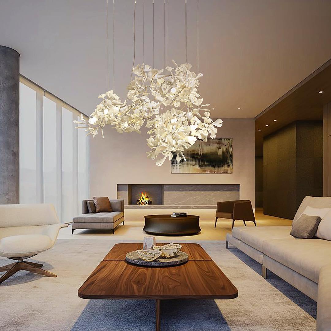 Ririxel hanglamp Gingko keramische bloemblaadjes goud