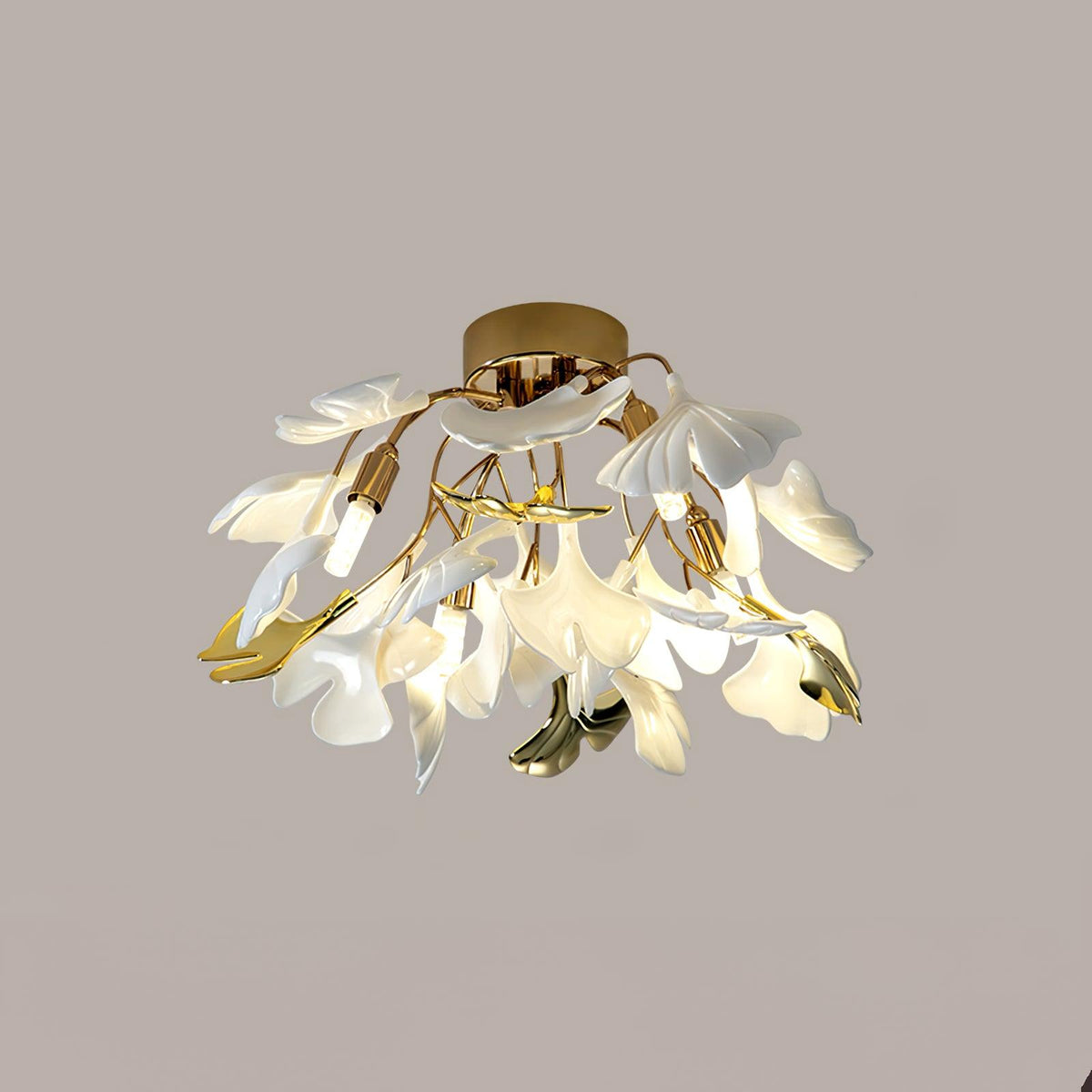 Orienaya plafondlamp Gingko-bladeren met messing tak