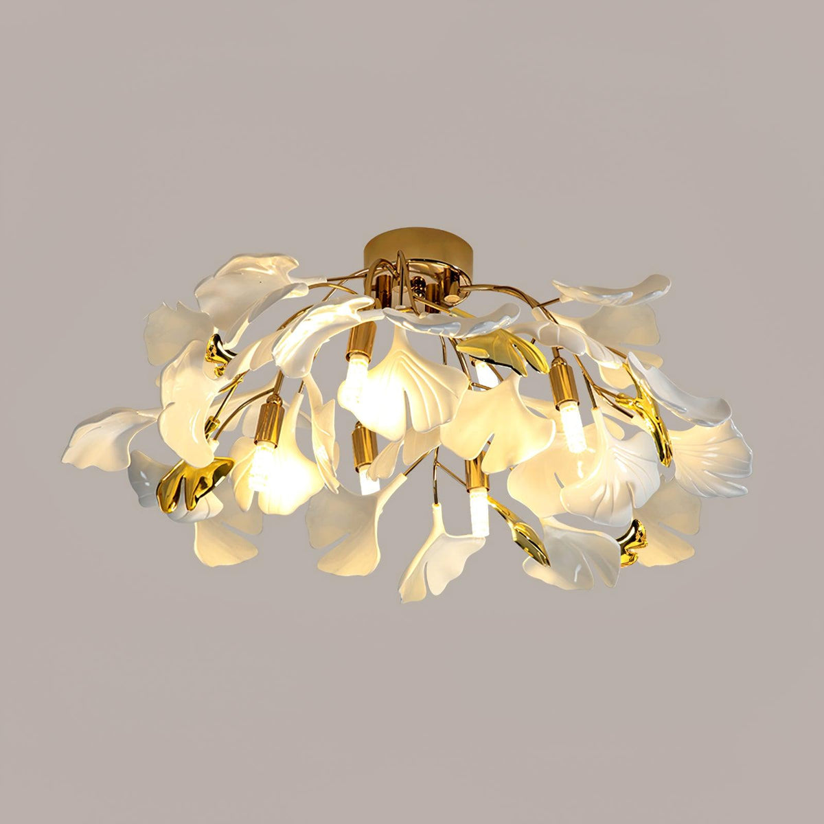 Orienaya plafondlamp Gingko-bladeren met messing tak