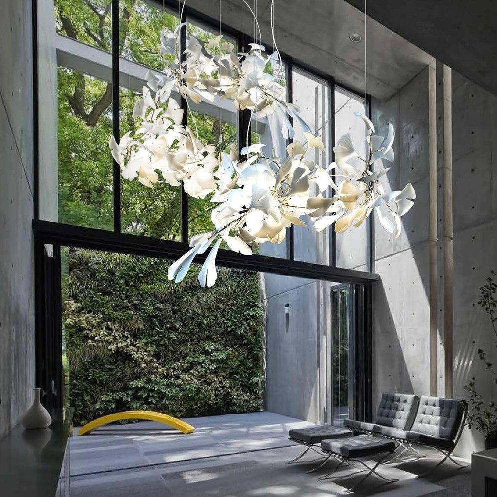 Calix Kroonluchter Frame Keramisch Gingko Bladkap Wit Goud Modern