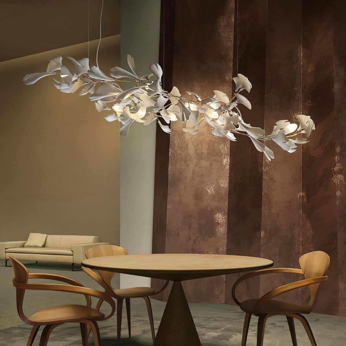 Calix Kroonluchter Frame Keramisch Gingko Bladkap Wit Goud Modern