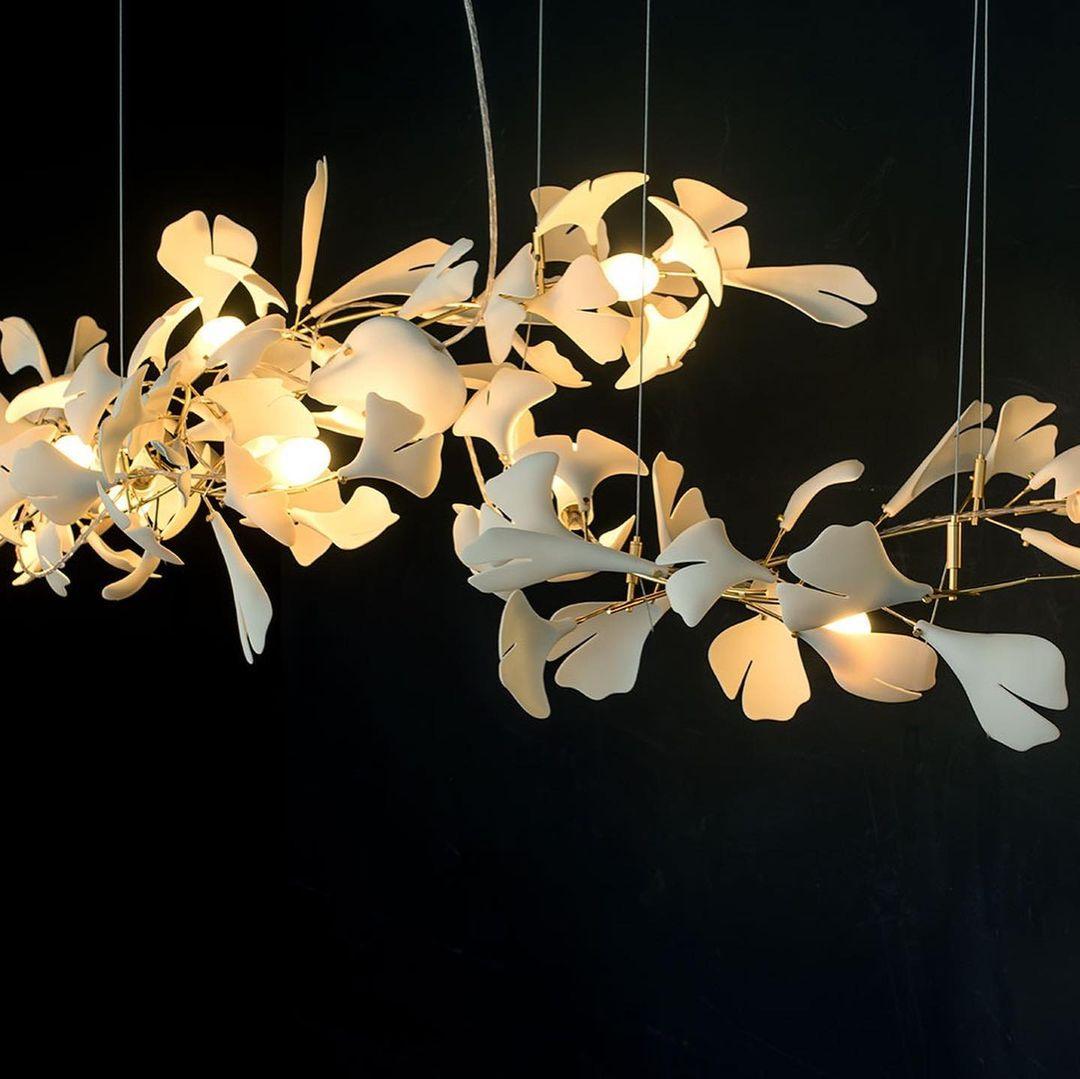 Calix Kroonluchter Frame Keramisch Gingko Bladkap Wit Goud Modern