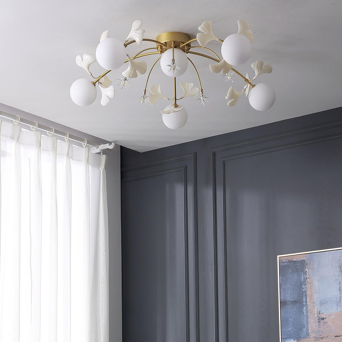 Celalaya plafondlamp Ginkgo glas voor woonkamer