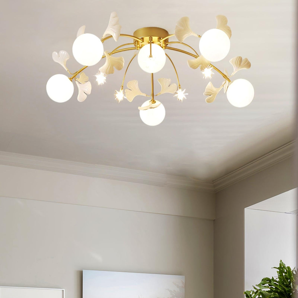 Celalaya plafondlamp Ginkgo glas voor woonkamer