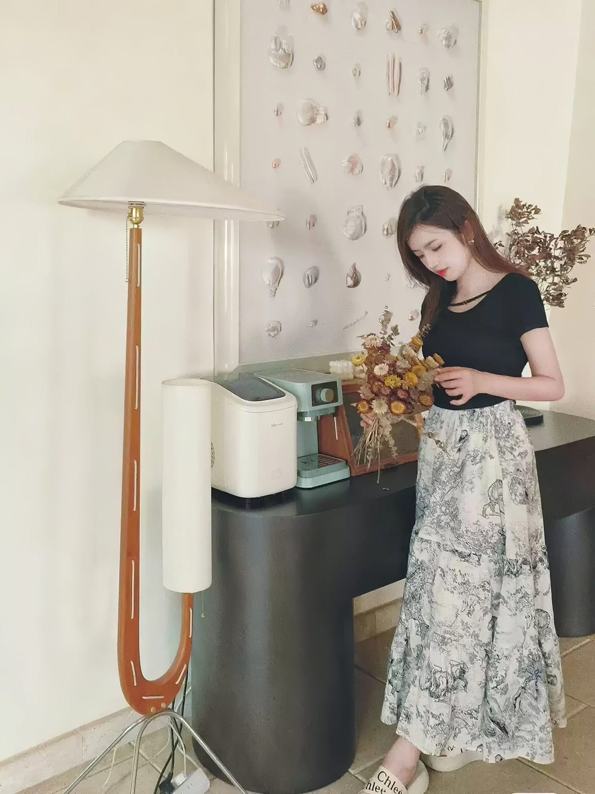 Novael vloerlamp van stof in Scandinavische stijl