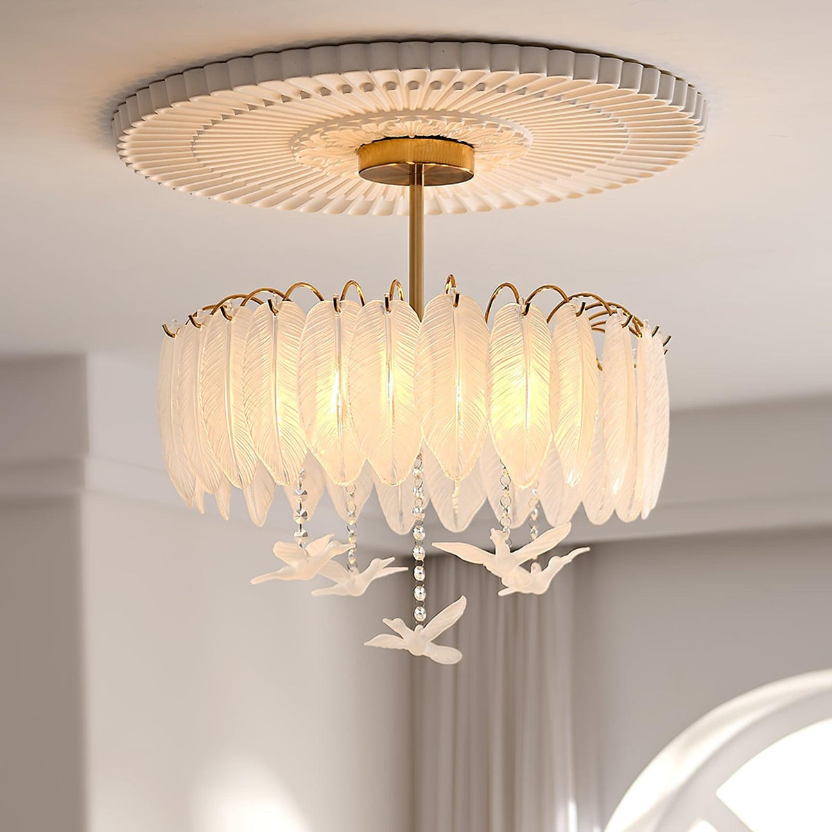 Eiriselle plafondlamp glasveer vogel elegant