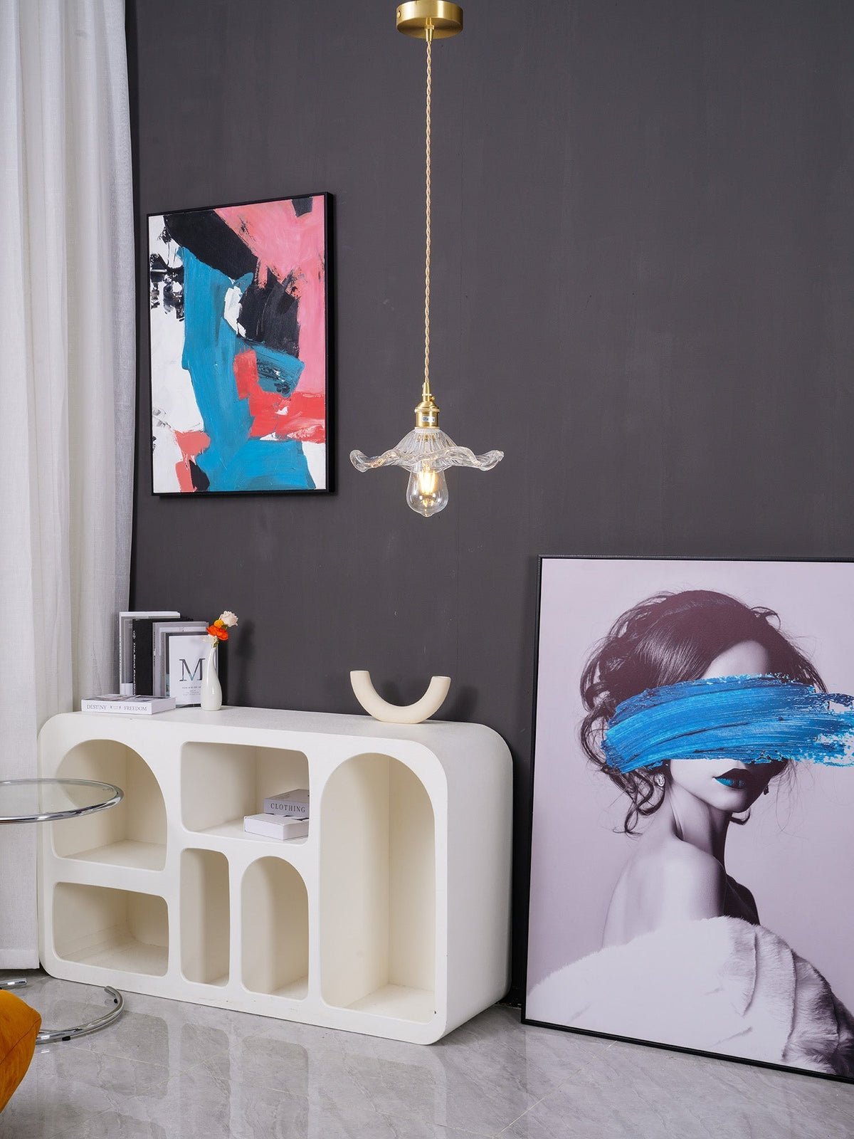 Lioralina Vintage hanglamp van messing en glas met goudkleurige afwerking en heldere kap
