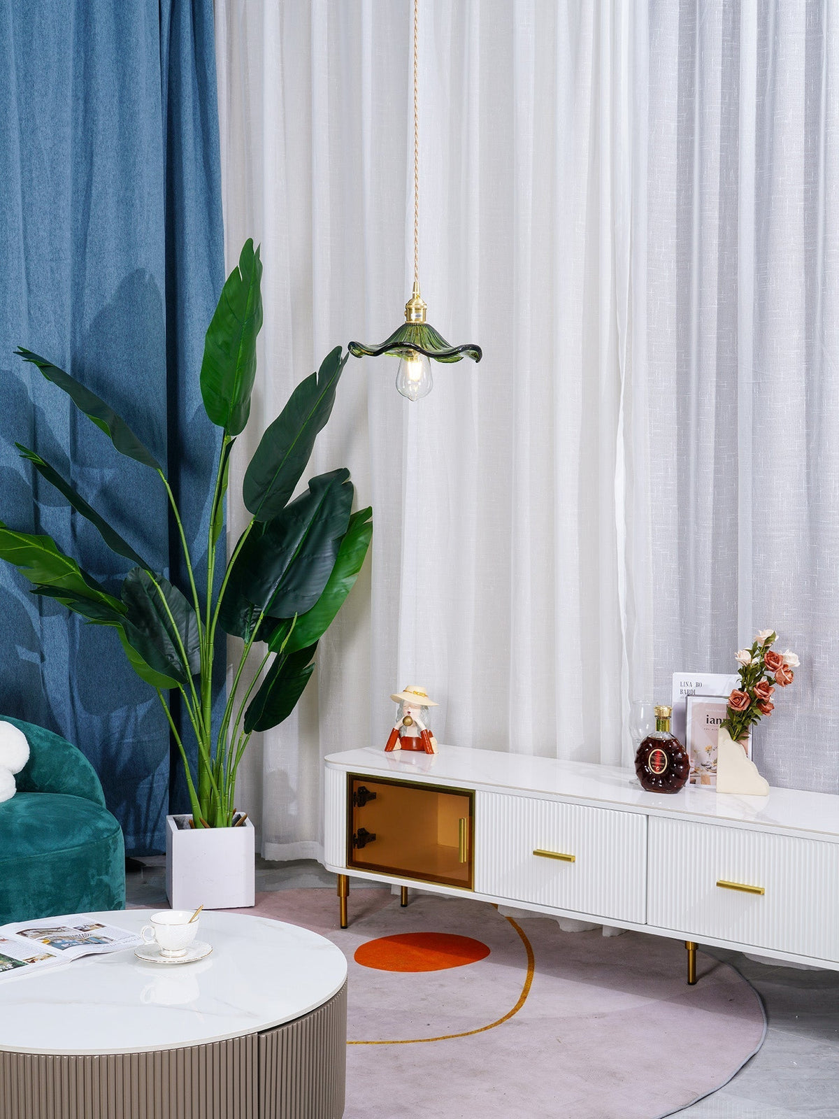 Lioralina Vintage hanglamp van messing en glas met goudkleurige afwerking en heldere kap