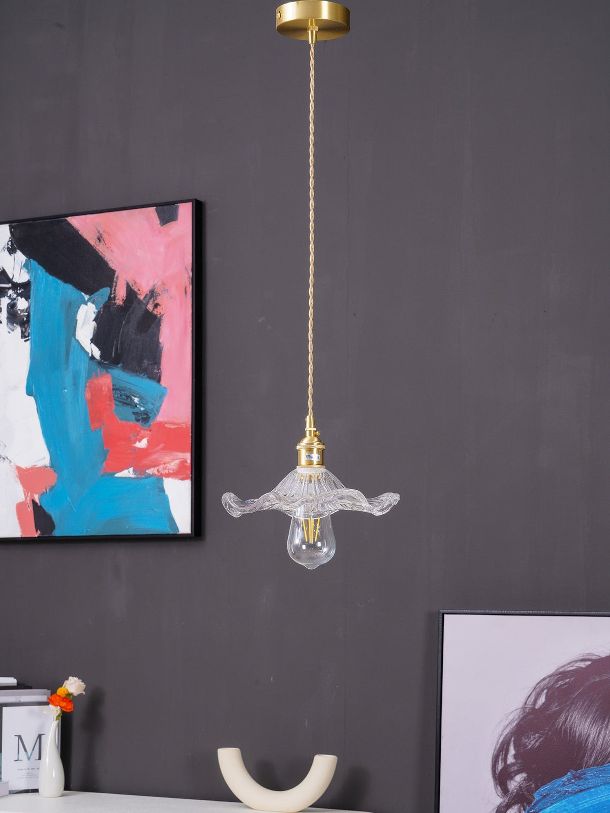 Lioralina Vintage hanglamp van messing en glas met goudkleurige afwerking en heldere kap