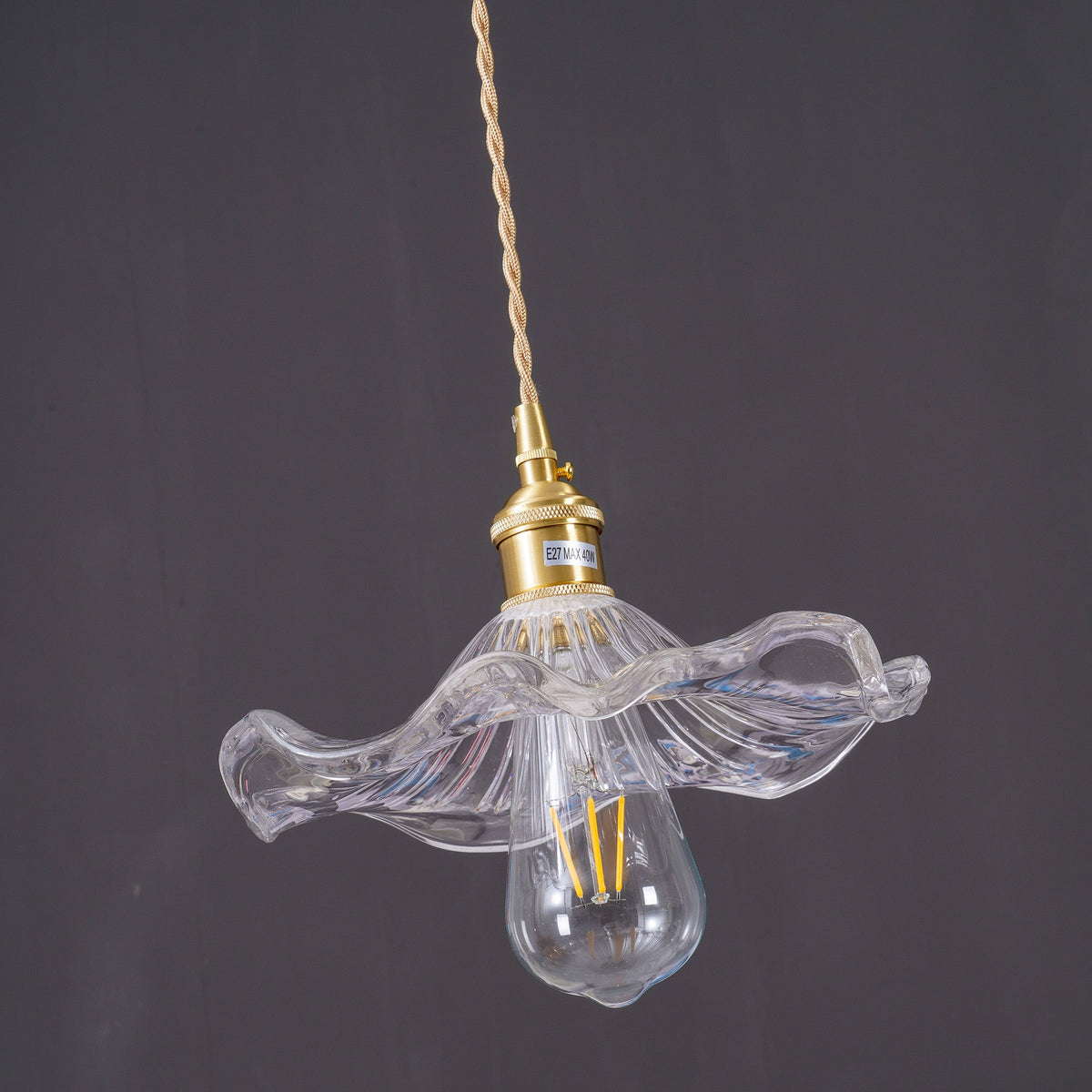 Lioralina Vintage hanglamp van messing en glas met goudkleurige afwerking en heldere kap