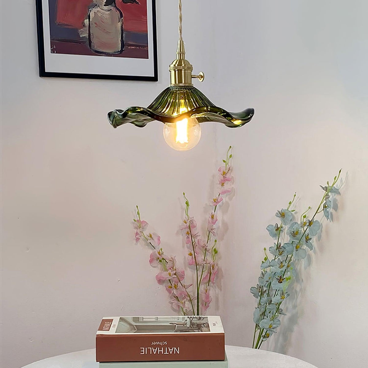 Lioralina Vintage hanglamp van messing en glas met goudkleurige afwerking en heldere kap