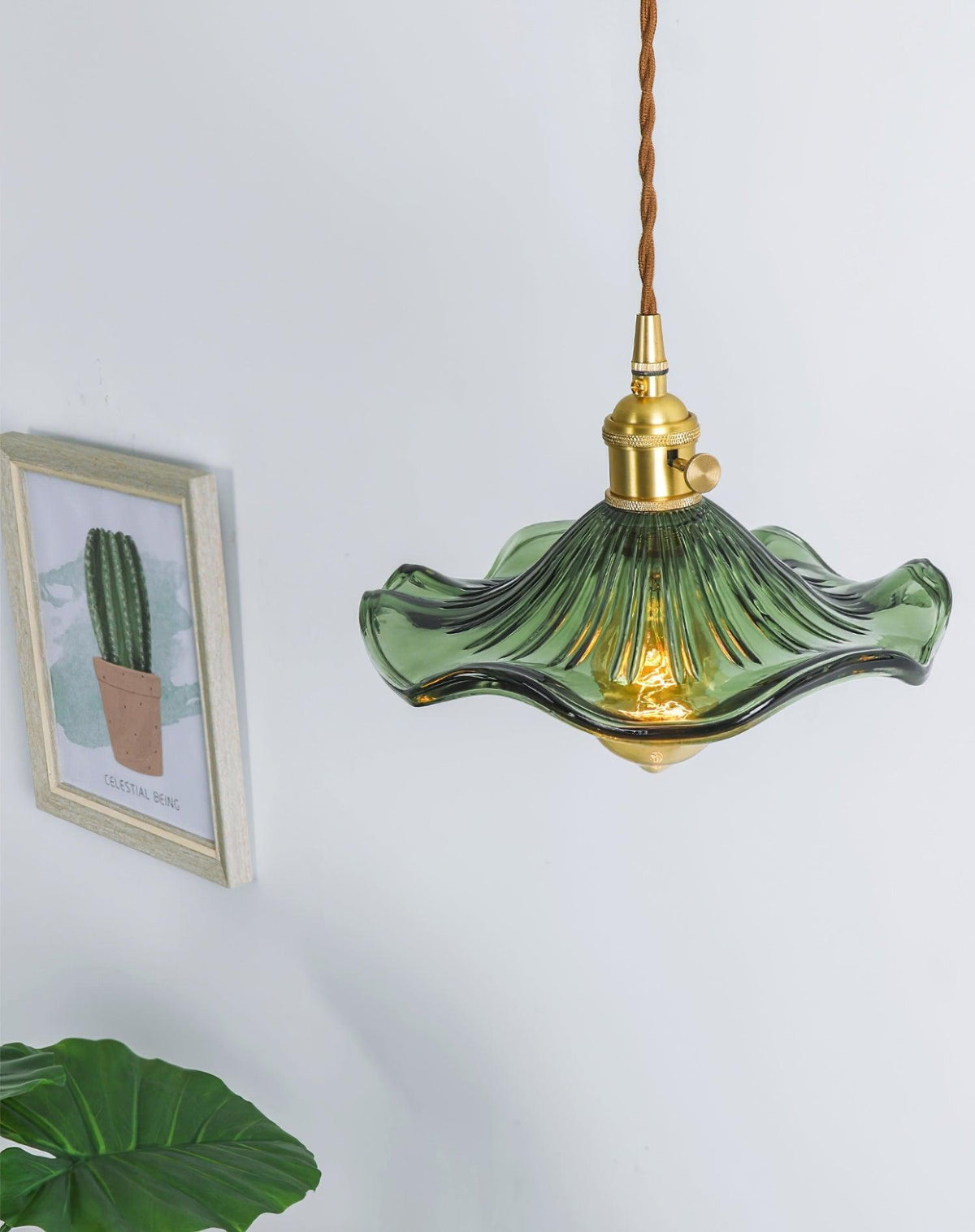 Lioralina Vintage hanglamp van messing en glas met goudkleurige afwerking en heldere kap