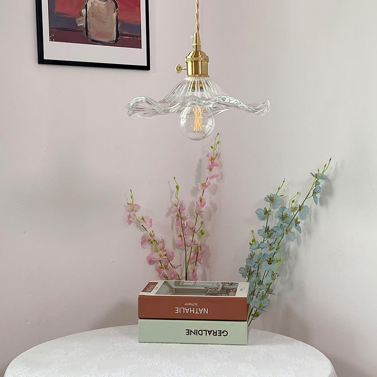 Lioralina Vintage hanglamp van messing en glas met goudkleurige afwerking en heldere kap