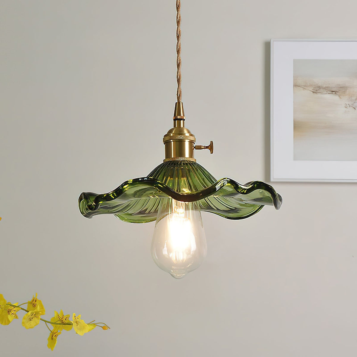 Lioralina Vintage hanglamp van messing en glas met goudkleurige afwerking en heldere kap