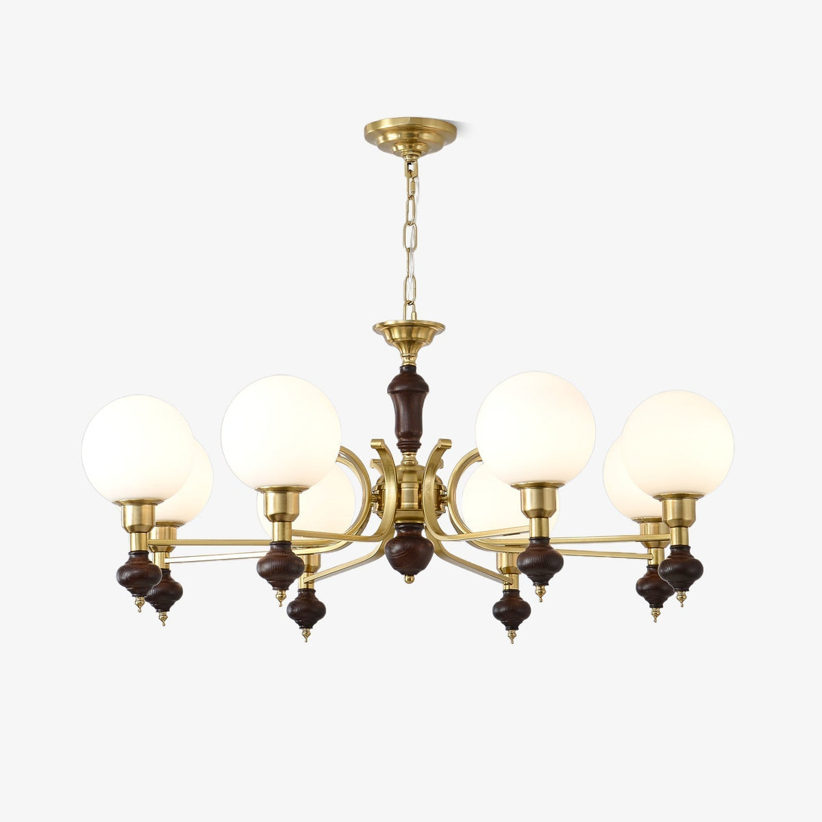 Nesvin Kroonluchter Hout & messing bollen Orb