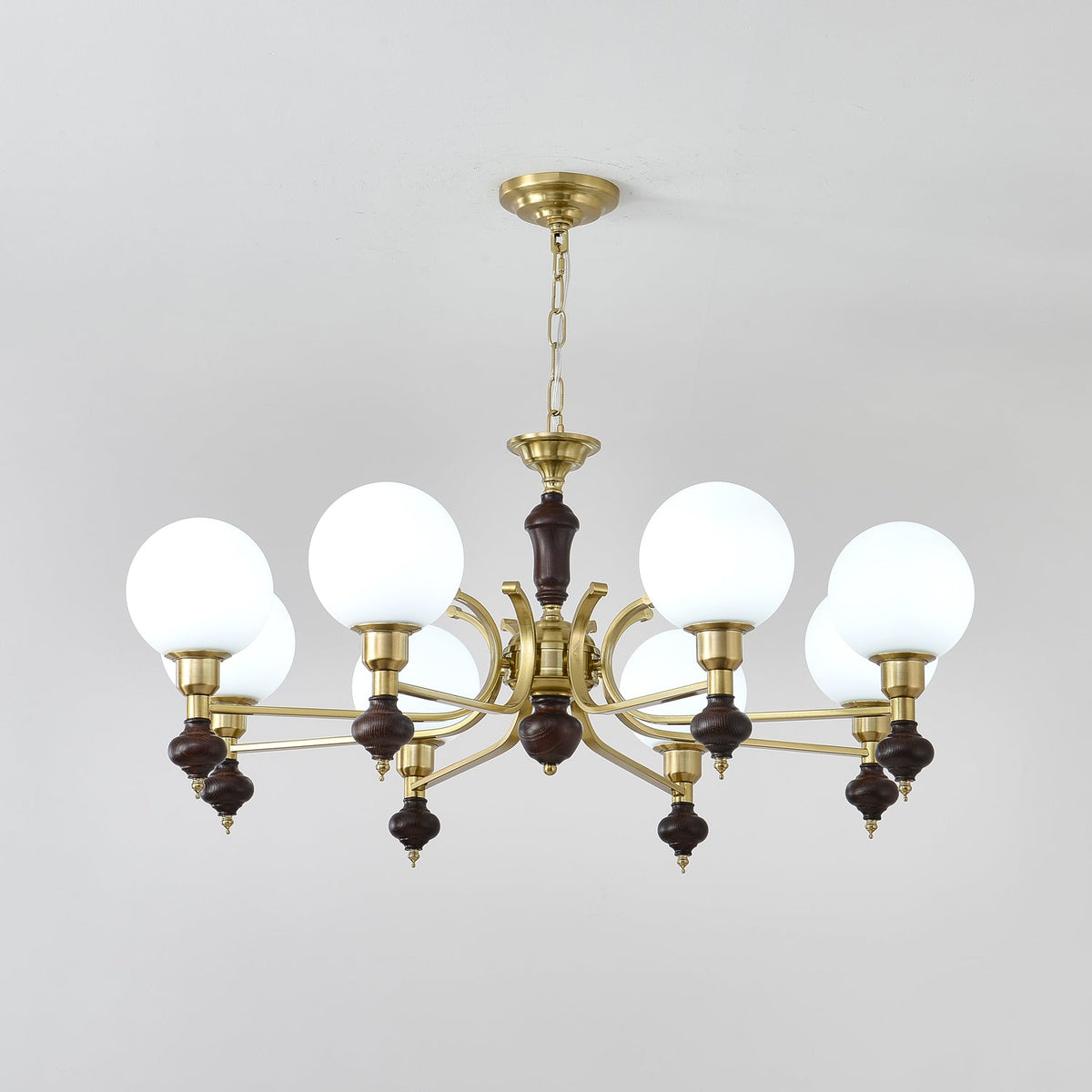 Nesvin Kroonluchter Hout & messing bollen Orb
