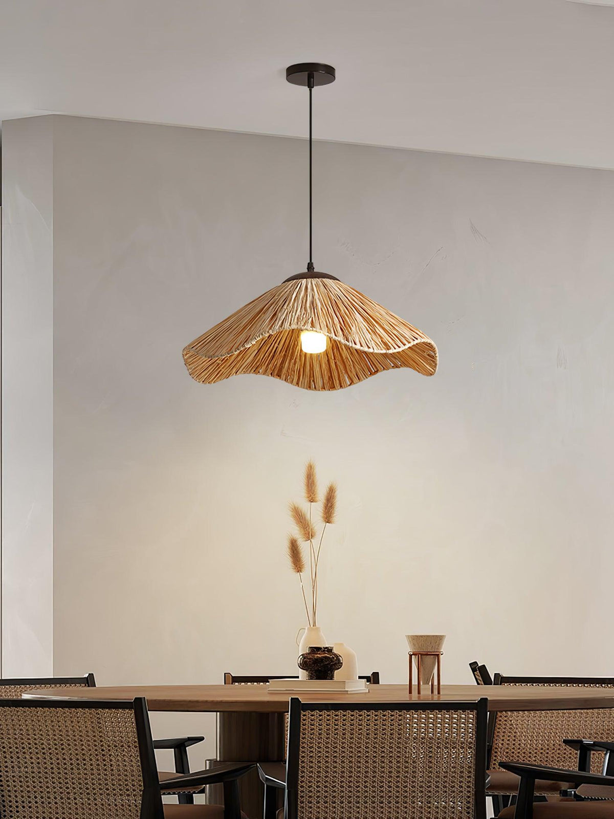 Falinor hanglamp met natuurlijk riet in bohemian stijl