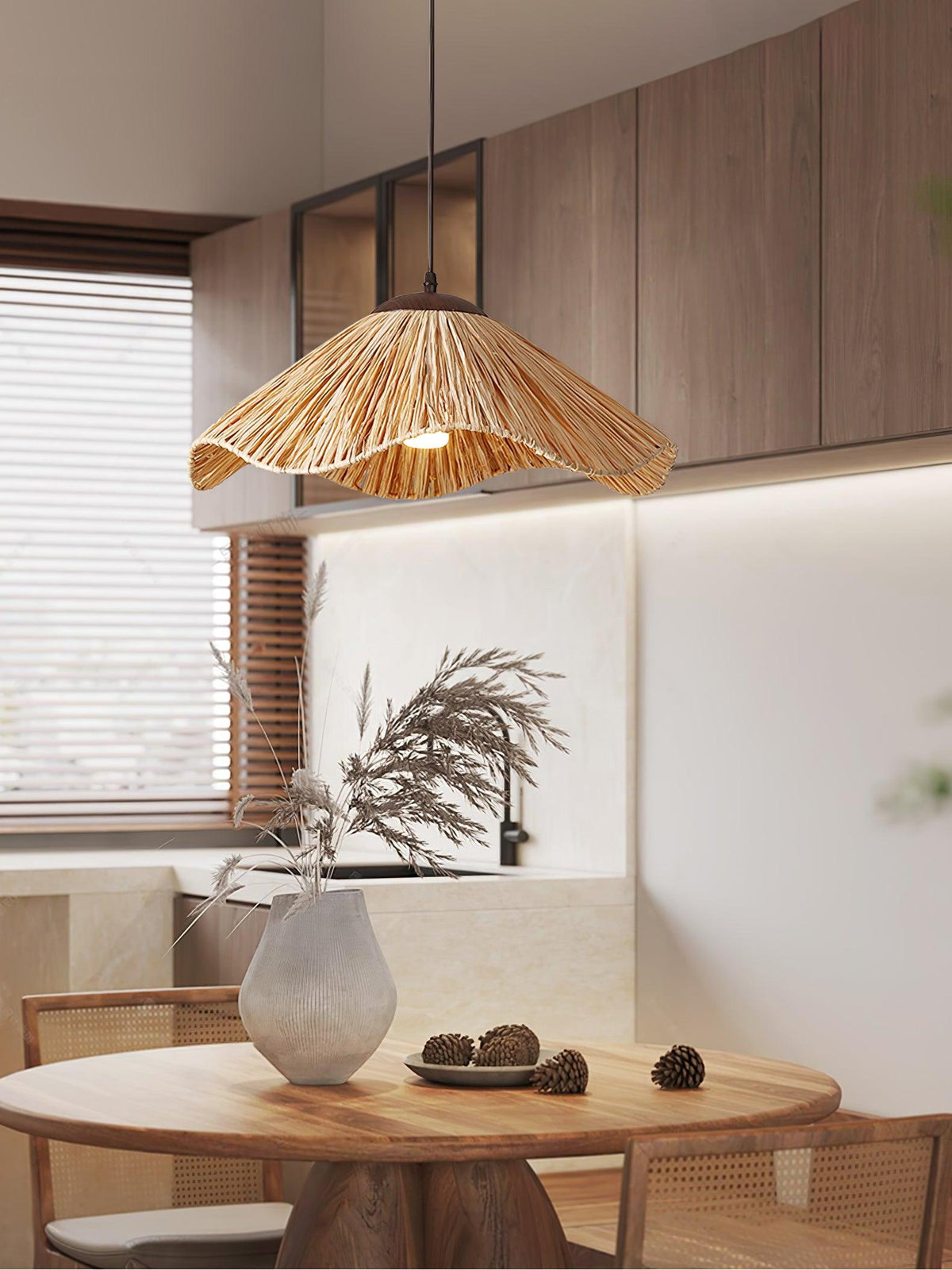 Falinor hanglamp met natuurlijk riet in bohemian stijl