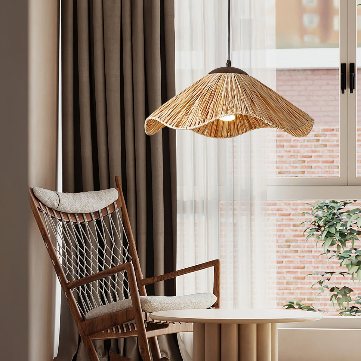Falinor hanglamp met natuurlijk riet in bohemian stijl