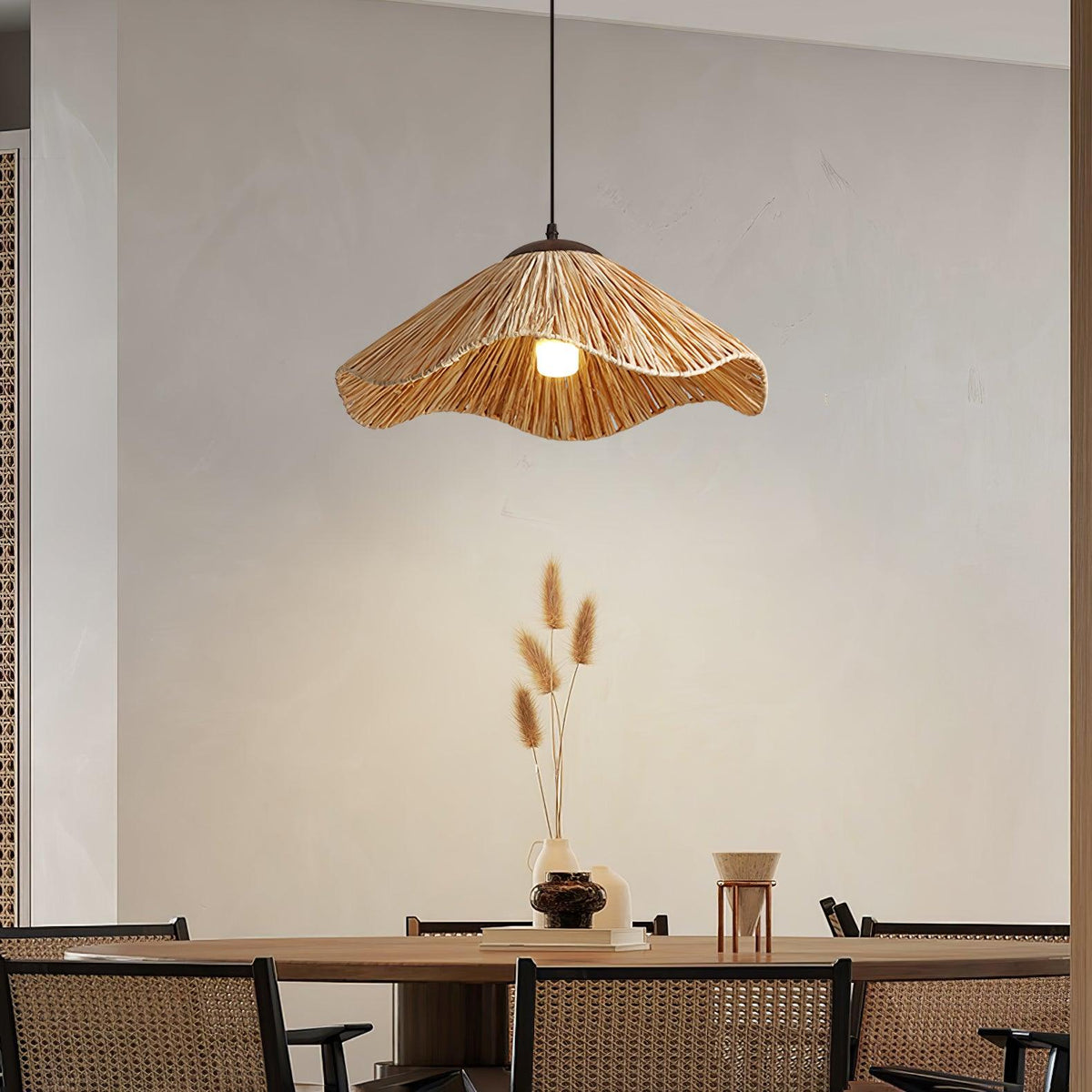 Falinor hanglamp met natuurlijk riet in bohemian stijl