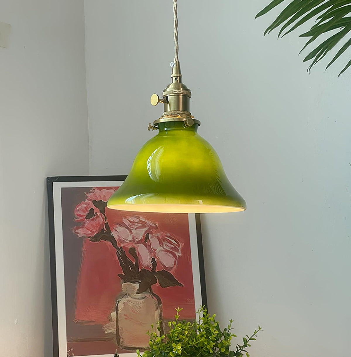 Jovanth Retro hanglamp in messing met groene afwerking
