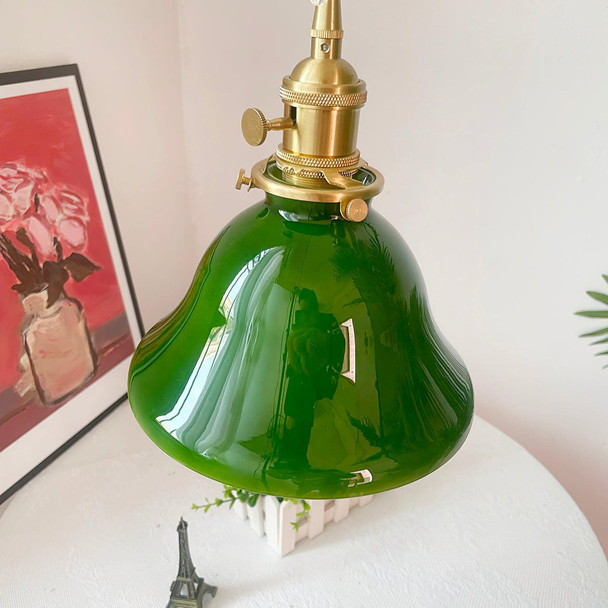 Jovanth Retro hanglamp in messing met groene afwerking