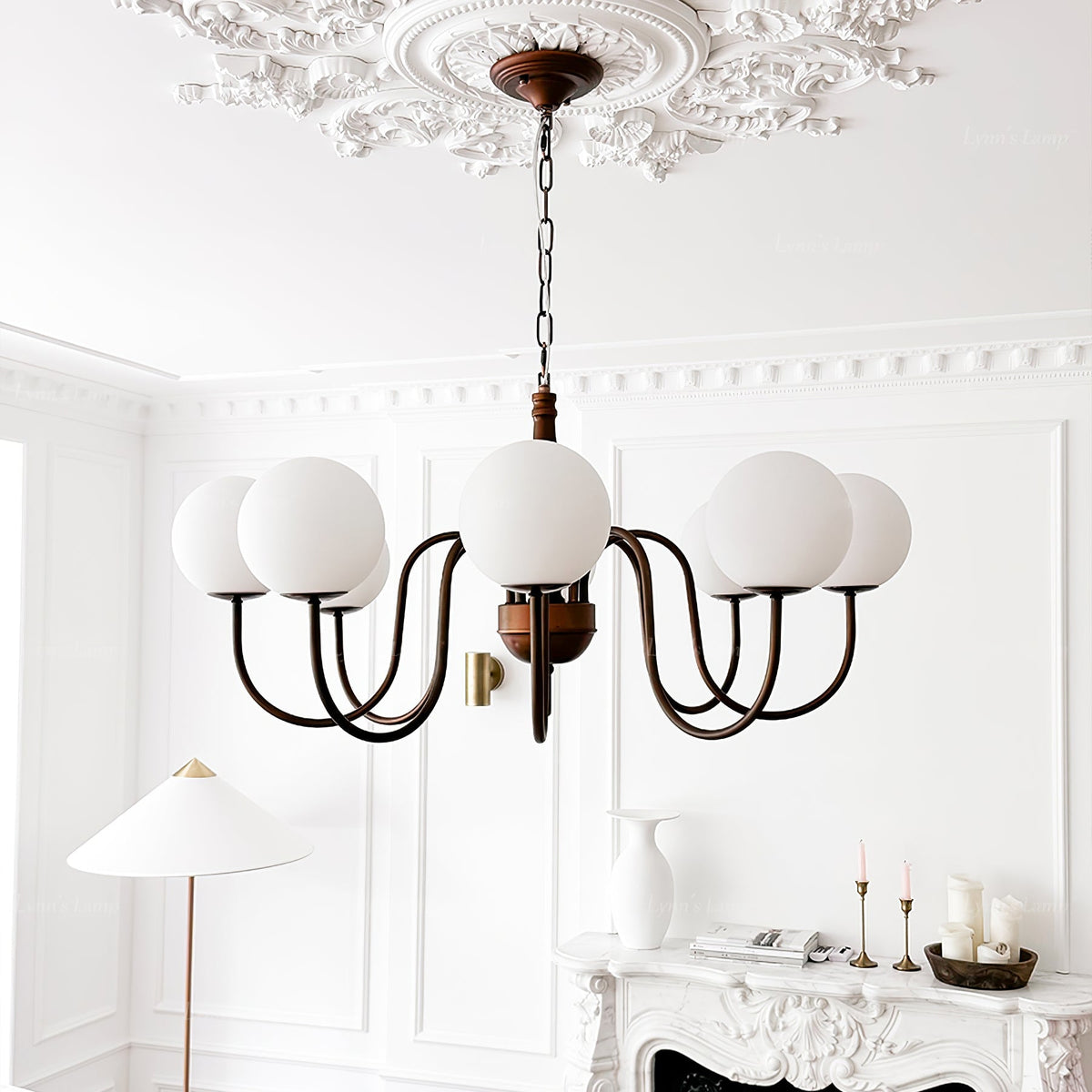 Grelor Kroonluchter koper & glas Grove Ball