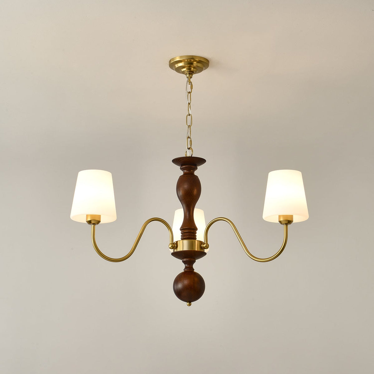 Vivena Kroonluchter messing Hout Rustiek Vintage