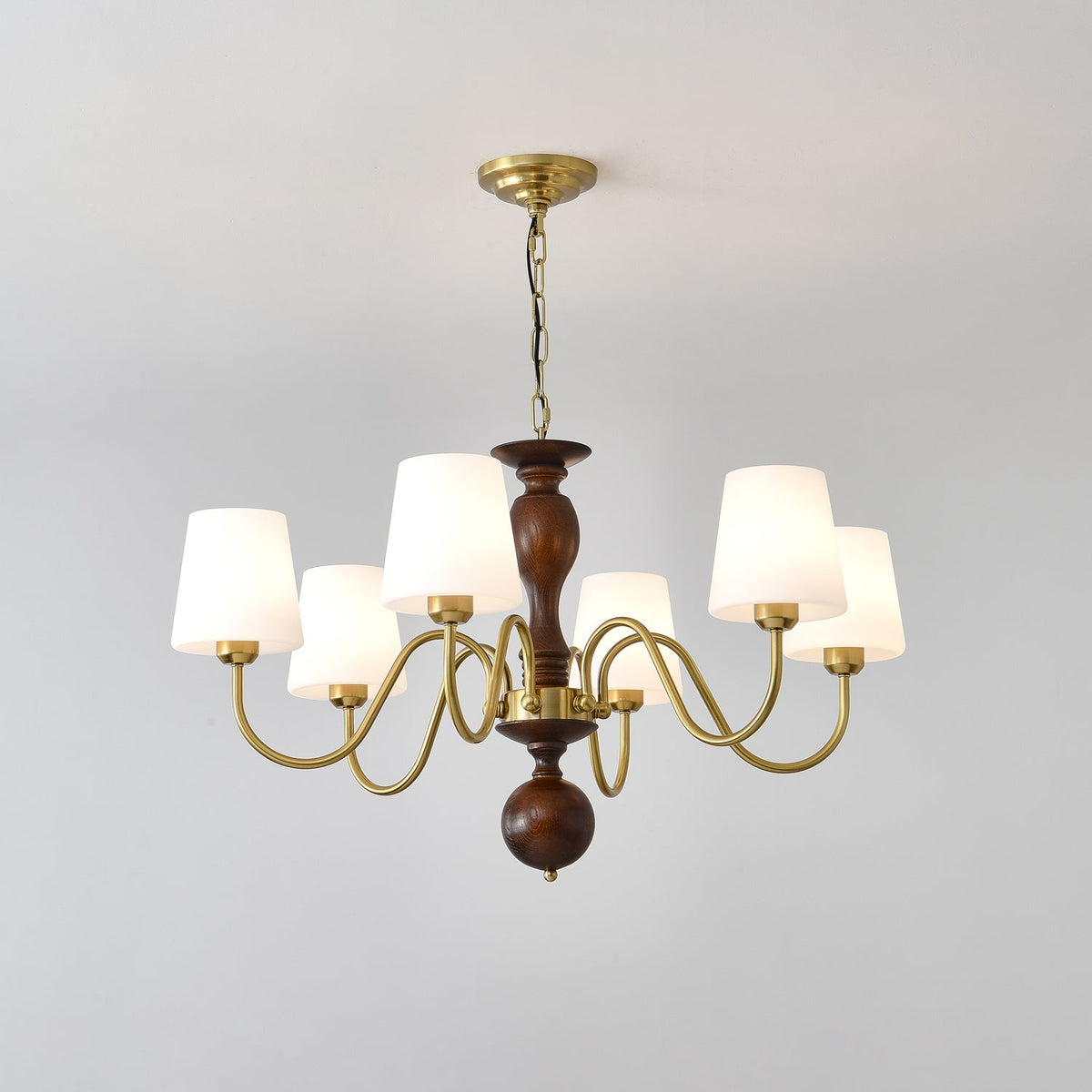 Vivena Kroonluchter messing Hout Rustiek Vintage